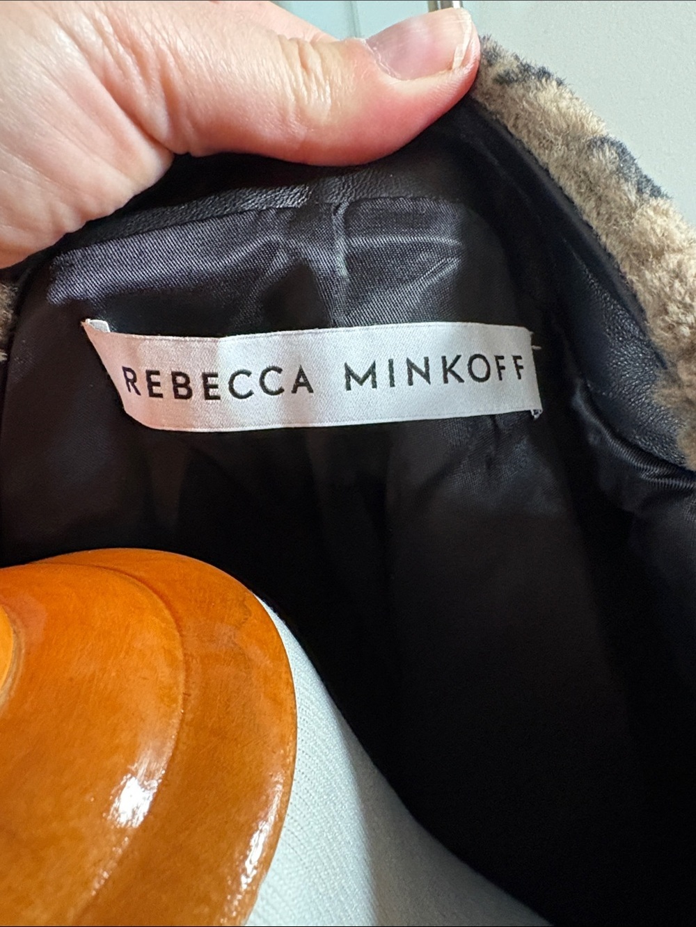 Rebecca Minkoff Brown & Black Leopard Teddy Jacket Leather Trim Snap Closure M/L - Picture 2 of 10